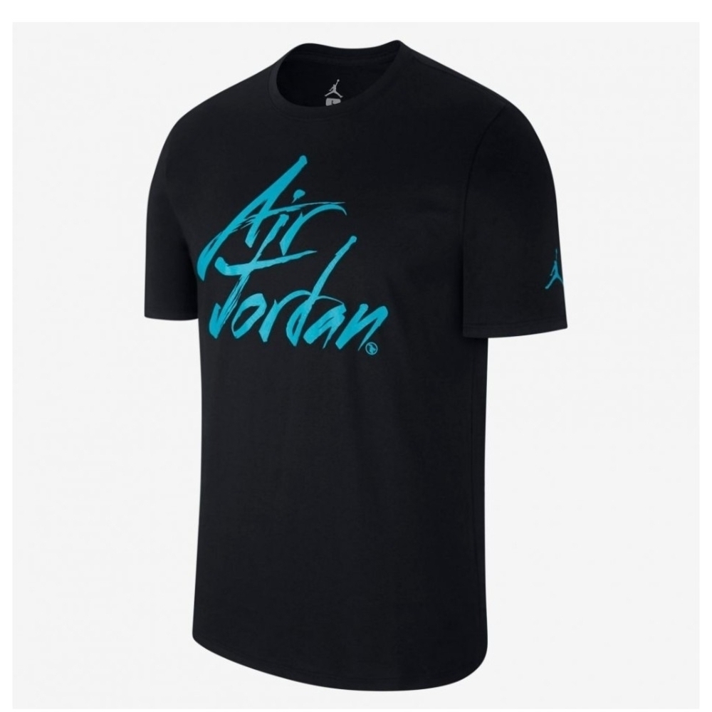 Jordan Black T-Shirt with Blue Logo 100% Cotton